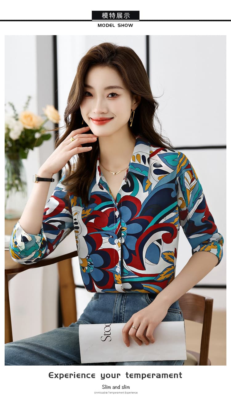 실사 빅 사이즈 루즈핏 캐주얼 꽃무늬 가을 새로운 여성 의류 폴로 칼라 쉬폰 톱 오픈 가디건 셔츠 만나는 셔츠 상세 이미지 4