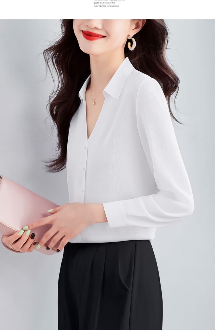 실사 외국 가스 캐주얼 가을 새로운 여성 의류 폴로 칼라 새틴 쉬폰 블라우스 맨위 오픈 가디건 셔츠 만나는 셔츠 상세 이미지 19