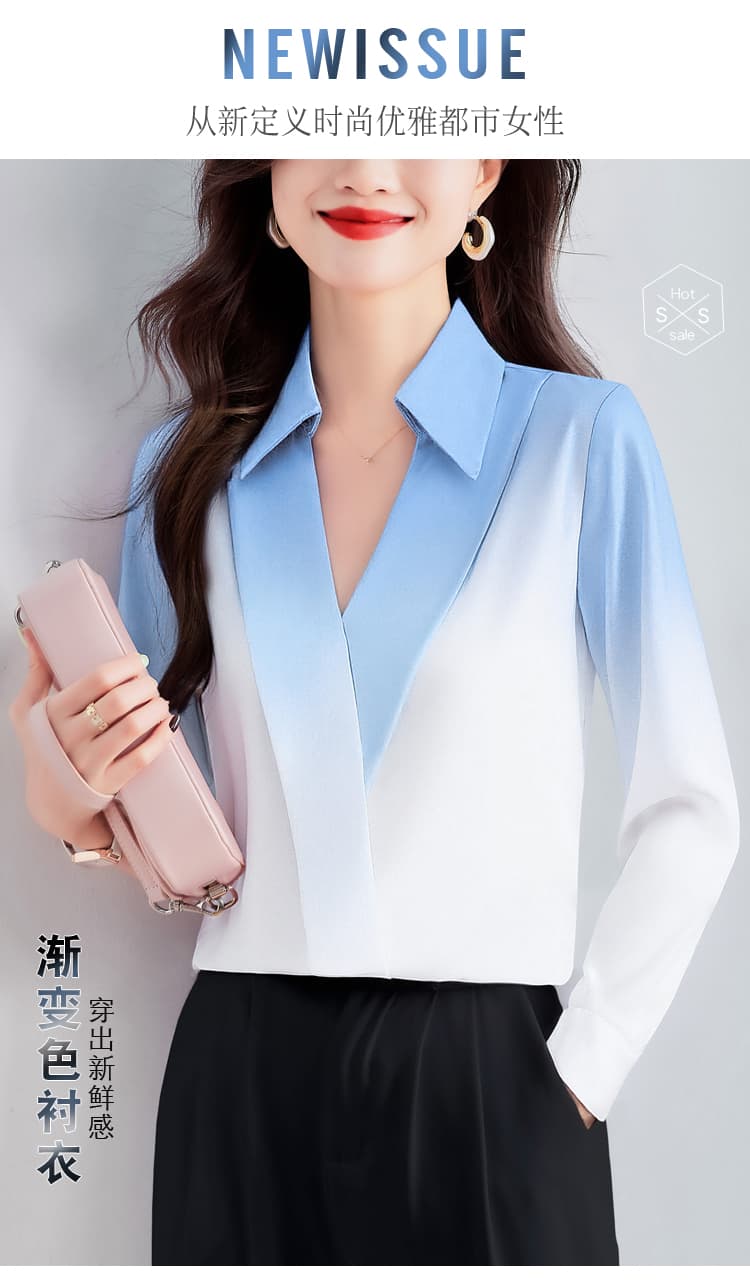 실사 새틴 시뮬레이션 실크 가을 새로운 여성 의류 폴로 칼라 단색 쉬폰 블라우스 맨위 오픈 가디건 셔츠 만나는 셔츠 상세 이미지 1