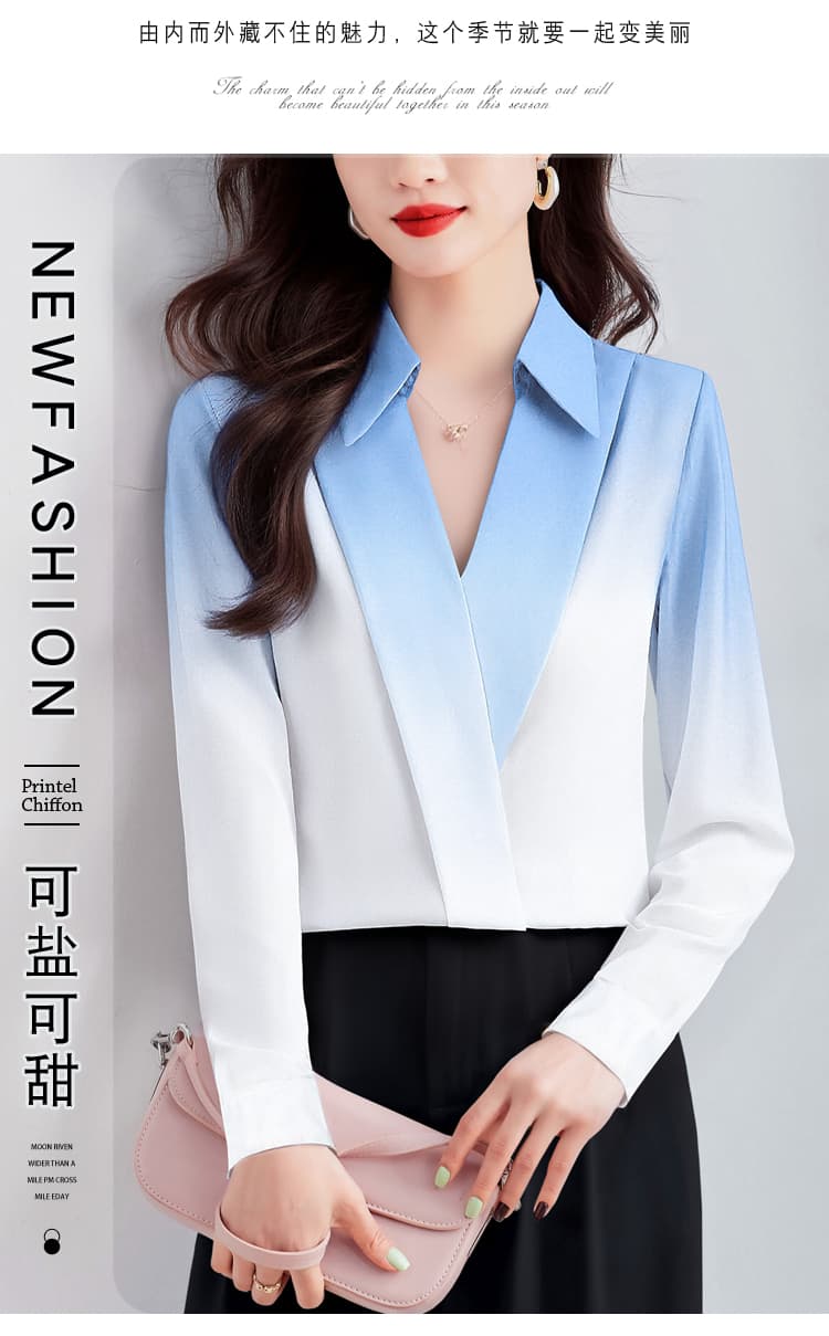 실사 새틴 시뮬레이션 실크 가을 새로운 여성 의류 폴로 칼라 단색 쉬폰 블라우스 맨위 오픈 가디건 셔츠 만나는 셔츠 상세 이미지 4