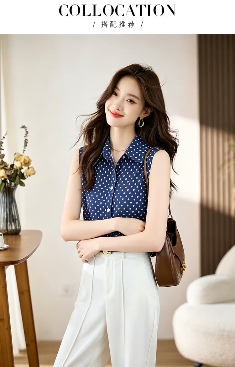 실사 외국 가스 여름 도트 무늬 어깨 조끼 여성 외출용 셔츠 민소매 쉬폰 인사이드 잡아라. 의류 기본 셔츠 상세 이미지 3