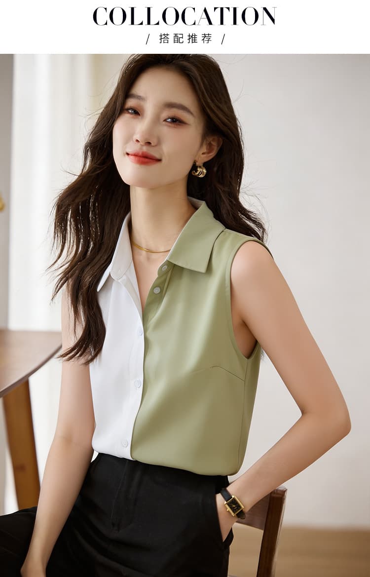 실사 외국 가스 패치워크 여름 어깨 조끼 여성 외출용 셔츠 민소매 쉬폰 인사이드 잡아라. 의류 기본 셔츠 상세 이미지 7