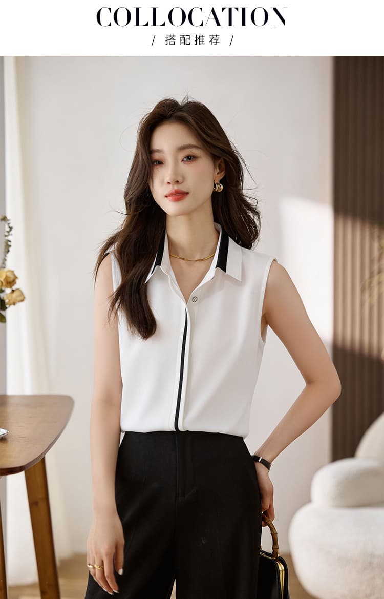 실사 외국 가스 여름 배색 어깨 조끼 여성 외출용 셔츠 민소매 쉬폰 기본 셔츠 인사이드 잡아라. 의류 상세 이미지 3