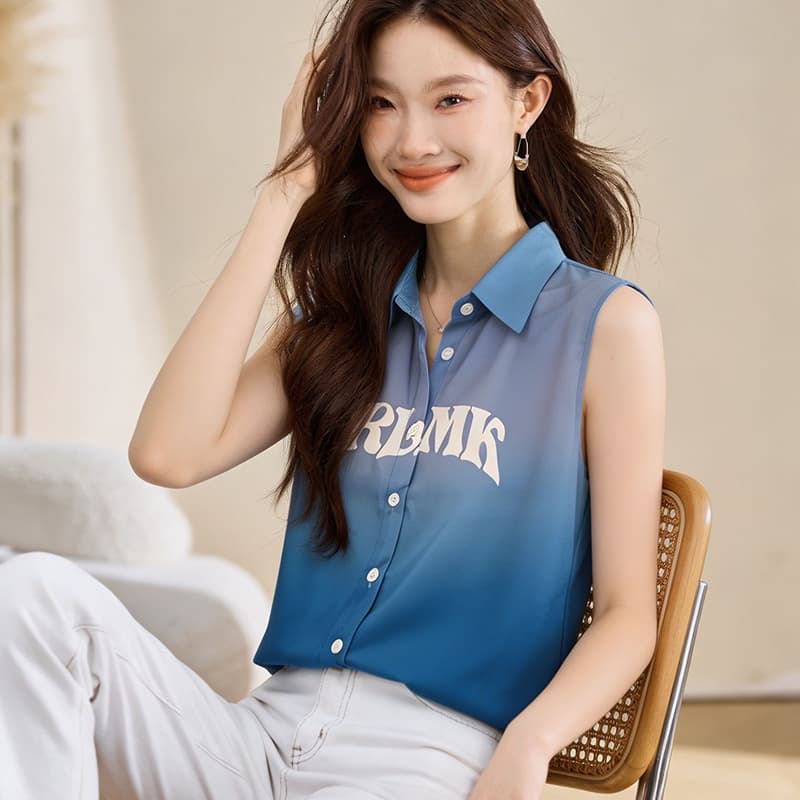실사 외국 가스 여름 배색 어깨 조끼 여성 외출용 셔츠 민소매 쉬폰 인사이드 잡아라. 의류 기본 셔츠 이미지 5