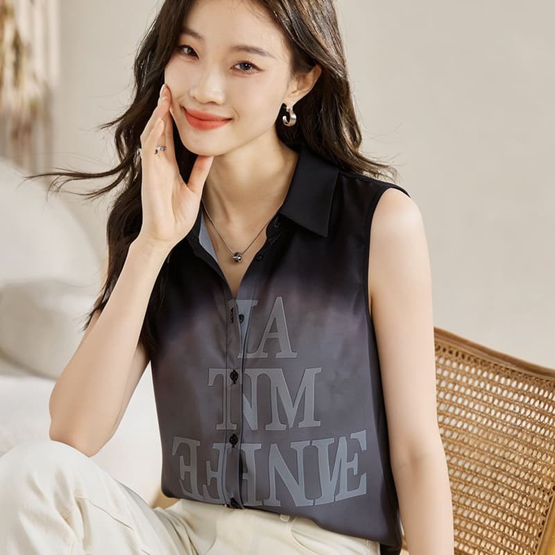 실사 외국 가스 여름 배색 어깨 조끼 여성 외출용 셔츠 민소매 쉬폰 인사이드 잡아라. 의류 기본 셔츠 이미지 4