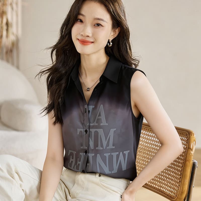 실사 외국 가스 여름 배색 어깨 조끼 여성 외출용 셔츠 민소매 쉬폰 인사이드 잡아라. 의류 기본 셔츠 이미지 5