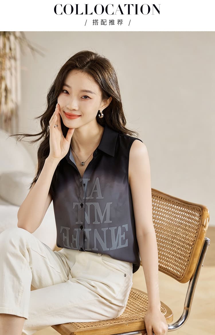실사 외국 가스 여름 배색 어깨 조끼 여성 외출용 셔츠 민소매 쉬폰 인사이드 잡아라. 의류 기본 셔츠 상세 이미지 6