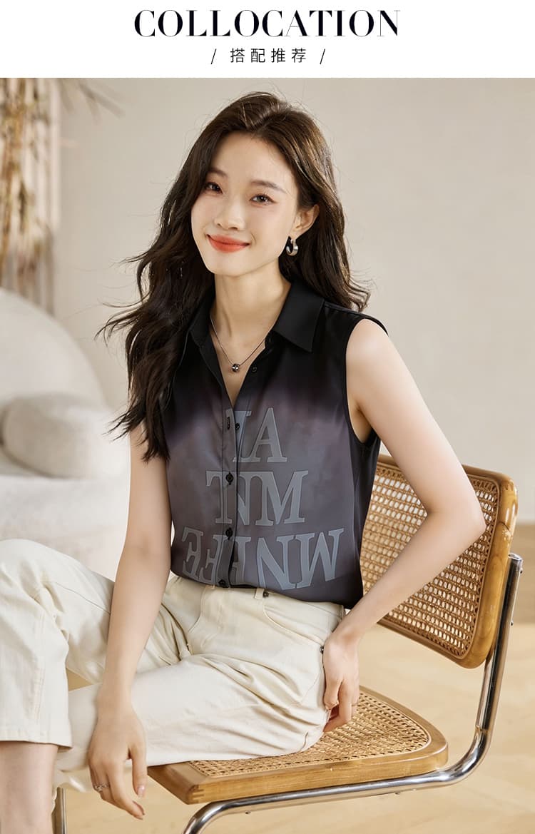 실사 외국 가스 여름 배색 어깨 조끼 여성 외출용 셔츠 민소매 쉬폰 인사이드 잡아라. 의류 기본 셔츠 상세 이미지 8