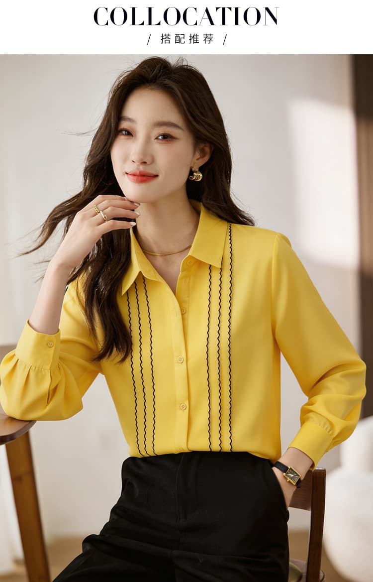 실사 긴팔 쉬폰 블라우스 품격 맨위 가을 의상 새로운 여성 의류 단색 폴로 칼라 셔츠 작은 셔츠 여성 기본 셔츠 상세 이미지 13