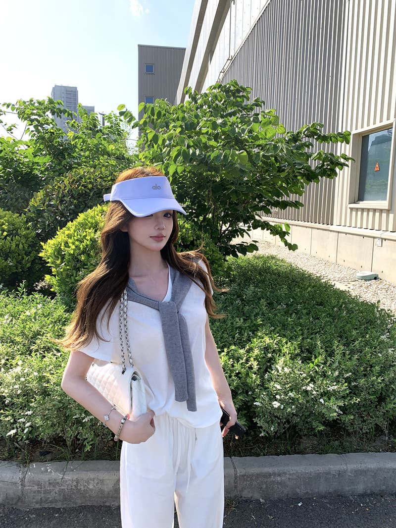 실사 정가 V넥 티셔츠 통기성 기초 루즈핏 반팔 맨위 하이웨이스트 면 린넨 캐주얼 롱 바지 숄 상세 이미지 3