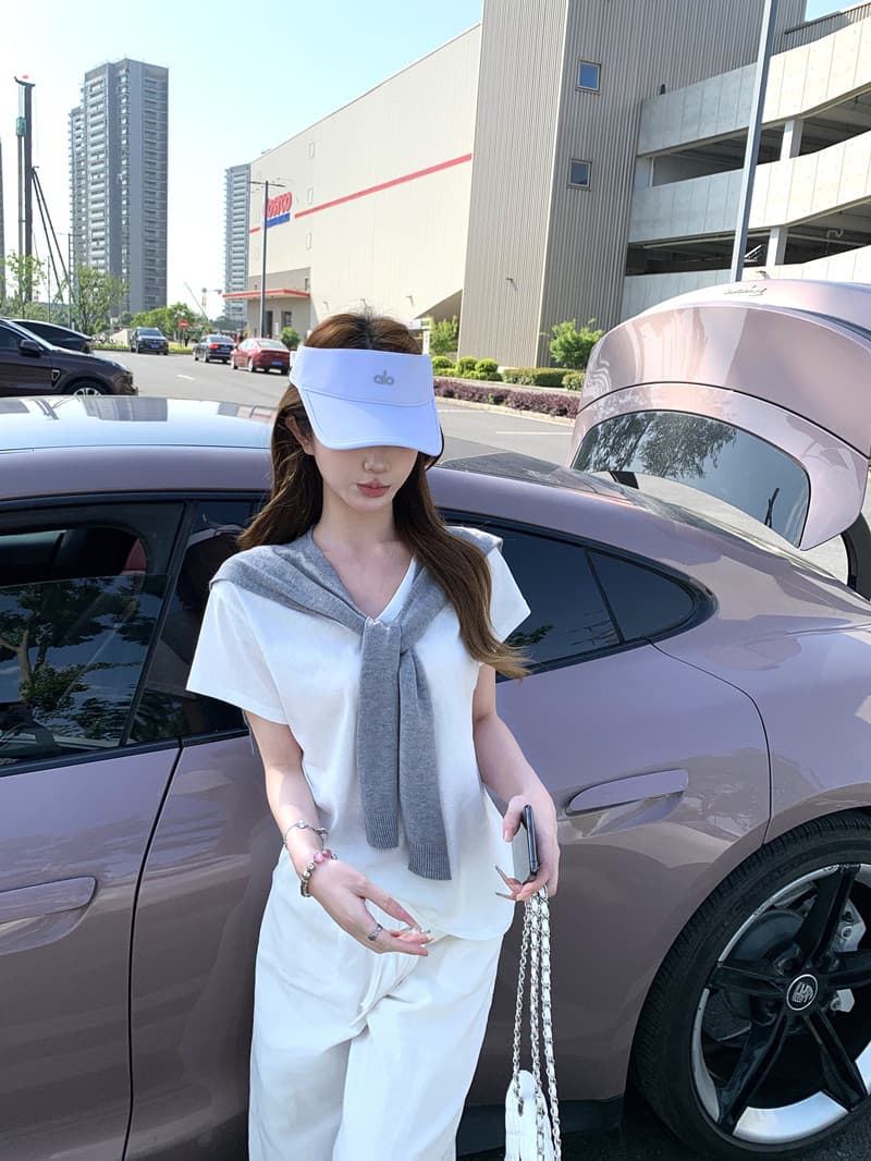 실사 정가 V넥 티셔츠 통기성 기초 루즈핏 반팔 맨위 하이웨이스트 면 린넨 캐주얼 롱 바지 숄 상세 이미지 5