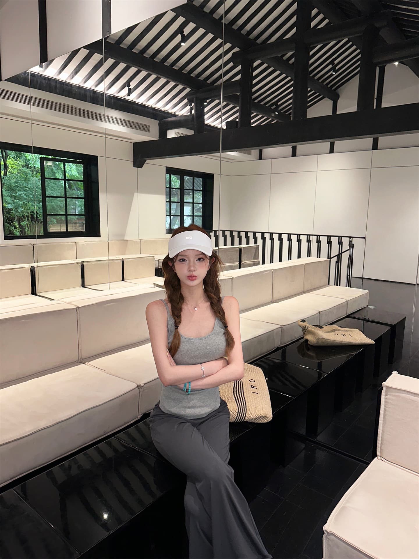 실사 정가 spa 얼음 가죽 3종 세트 여름 높음 폭탄 운동 캐주얼 슬림해 보이는 산소 요가 세트 상세 이미지 15