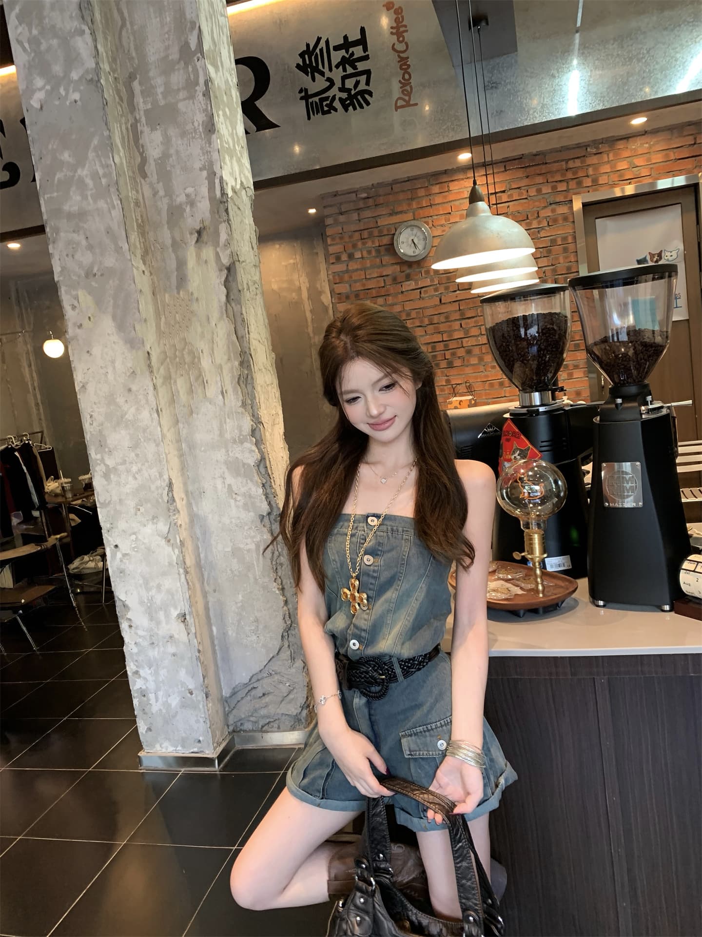 실사 정가 파란색 데님 반바지 여성 여름 새로운 디자인 센스 올인원 바지 원피스 반바지 상세 이미지 1