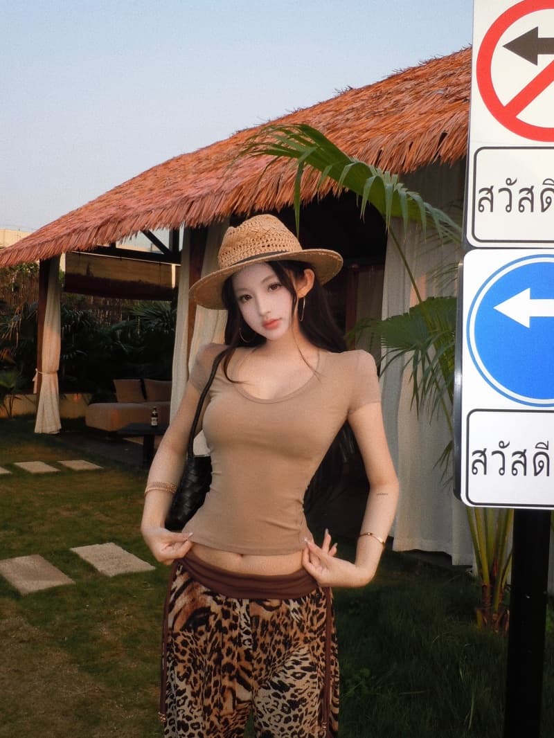 실사 정가 여름 로우 웨이스트 레오파드 무늬 도루 센스 쉬폰 바지 뒤집다 허리 머리 펌프 Pleat 품격 긴 바지 시원한 와이드 레그 팬츠 상세 이미지 3
