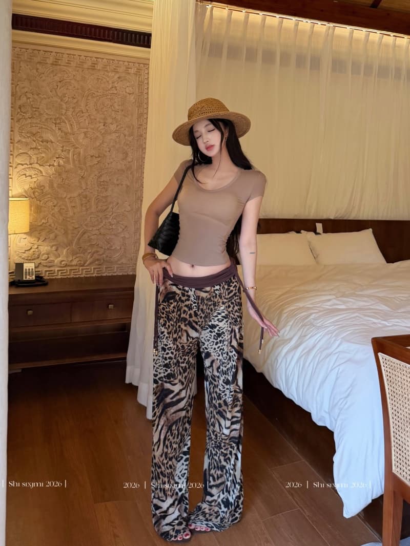 실사 정가 여름 로우 웨이스트 레오파드 무늬 도루 센스 쉬폰 바지 뒤집다 허리 머리 펌프 Pleat 품격 긴 바지 시원한 와이드 레그 팬츠 상세 이미지 5