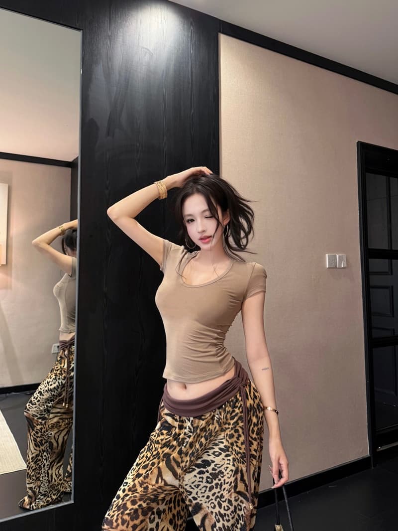 실사 정가 여름 로우 웨이스트 레오파드 무늬 도루 센스 쉬폰 바지 뒤집다 허리 머리 펌프 Pleat 품격 긴 바지 시원한 와이드 레그 팬츠 상세 이미지 7