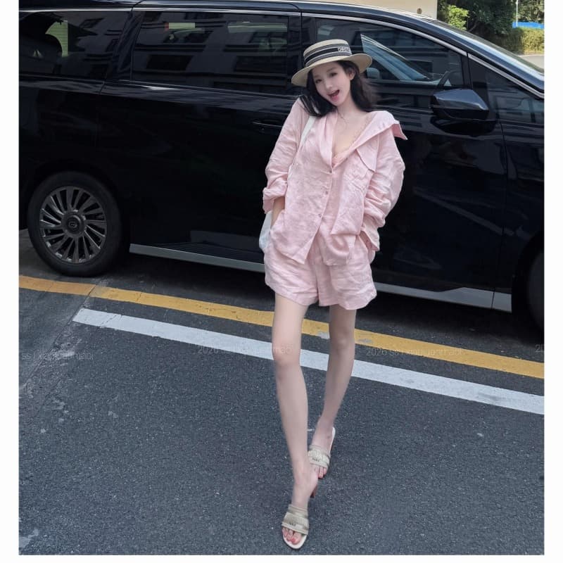 실사 정가 얼음 모래 복숭아 복숭아 루즈핏 대 에디션 셔츠 레이스 인사이드 가져 가라. 반바지 이미지 5