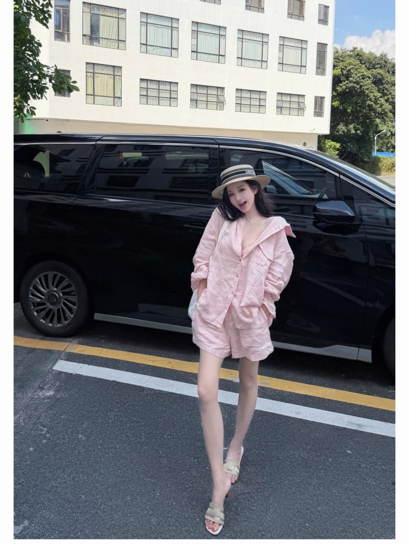 실사 정가 얼음 모래 복숭아 복숭아 루즈핏 대 에디션 셔츠 레이스 인사이드 가져 가라. 반바지 상세 이미지 3