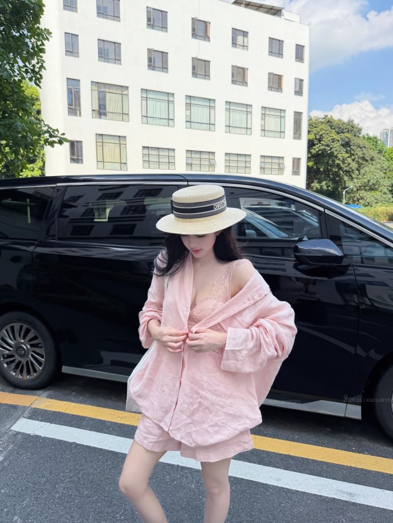 실사 정가 얼음 모래 복숭아 복숭아 루즈핏 대 에디션 셔츠 레이스 인사이드 가져 가라. 반바지 상세 이미지 4