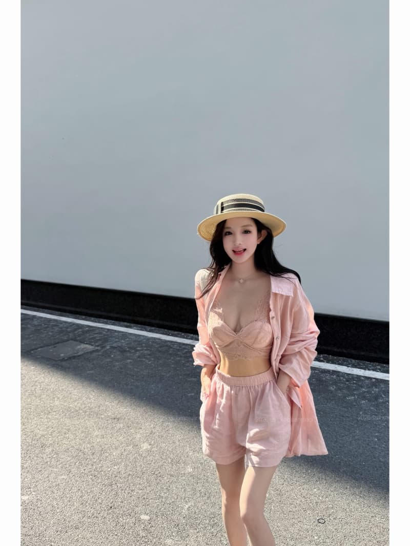 실사 정가 얼음 모래 복숭아 복숭아 루즈핏 대 에디션 셔츠 레이스 인사이드 가져 가라. 반바지 상세 이미지 7