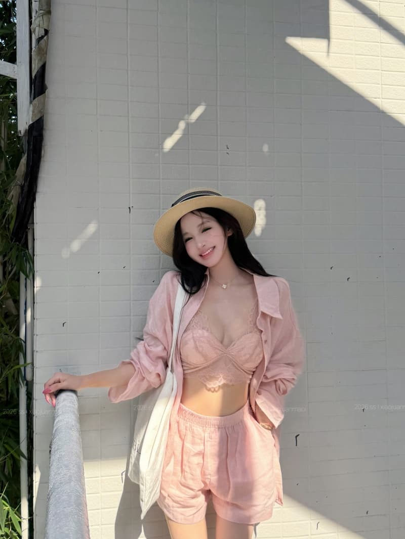 실사 정가 얼음 모래 복숭아 복숭아 루즈핏 대 에디션 셔츠 레이스 인사이드 가져 가라. 반바지 상세 이미지 9