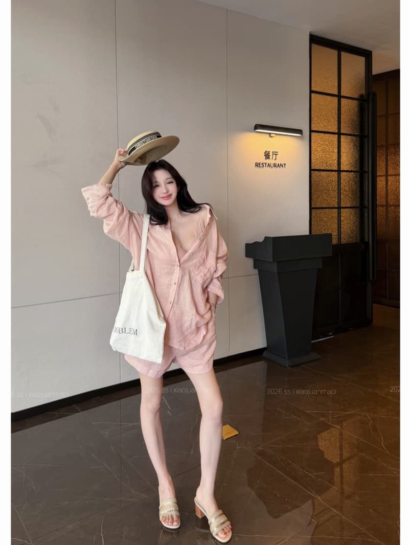 실사 정가 얼음 모래 복숭아 복숭아 루즈핏 대 에디션 셔츠 레이스 인사이드 가져 가라. 반바지 상세 이미지 18