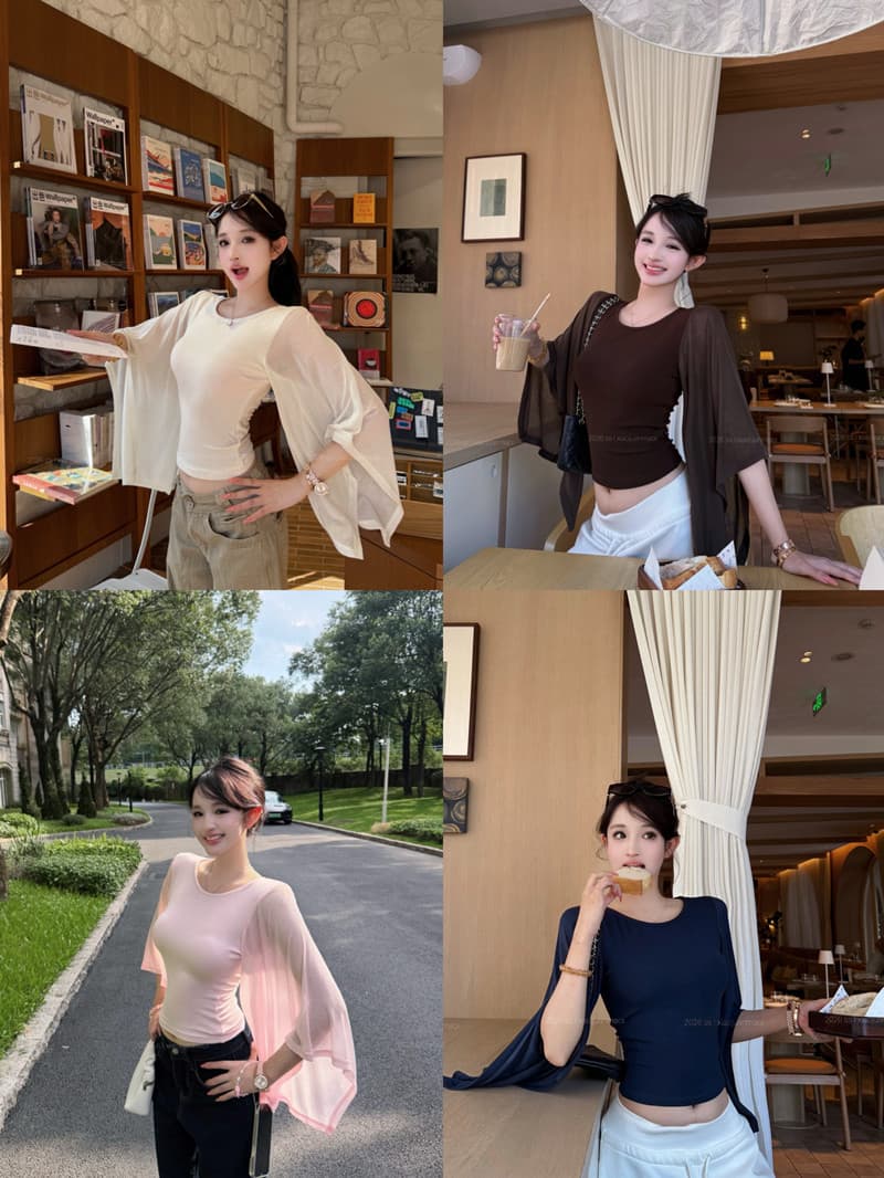 실사 정가 문단 그림자 소매 맨위 한 단어 대 네클라인 프로 피부 통기성 쇼트 스타일 나팔 소매 티셔츠 여성 여름