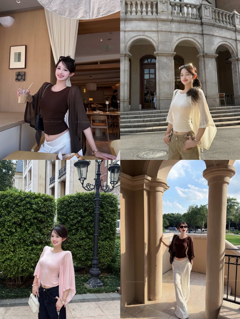 실사 정가 문단 그림자 소매 맨위 한 단어 대 네클라인 프로 피부 통기성 쇼트 스타일 나팔 소매 티셔츠 여성 여름 상세 이미지 2
