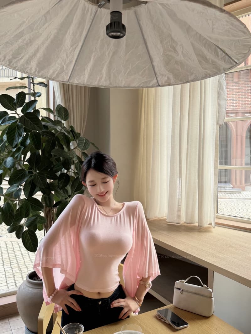 실사 정가 문단 그림자 소매 맨위 한 단어 대 네클라인 프로 피부 통기성 쇼트 스타일 나팔 소매 티셔츠 여성 여름 상세 이미지 28