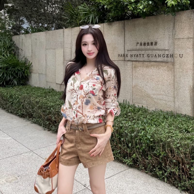 실사 정가 휴가 바람 프린트 연령 감소 슬림해 보이는 다용도 셔츠 다용도 볼륨 측면 버드 나무 못 한 마디 캐주얼 반바지 이미지 5