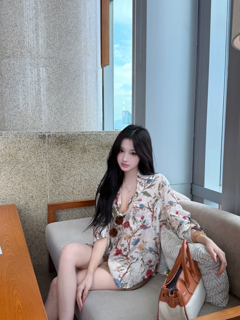 실사 정가 휴가 바람 프린트 연령 감소 슬림해 보이는 다용도 셔츠 다용도 볼륨 측면 버드 나무 못 한 마디 캐주얼 반바지 상세 이미지 4