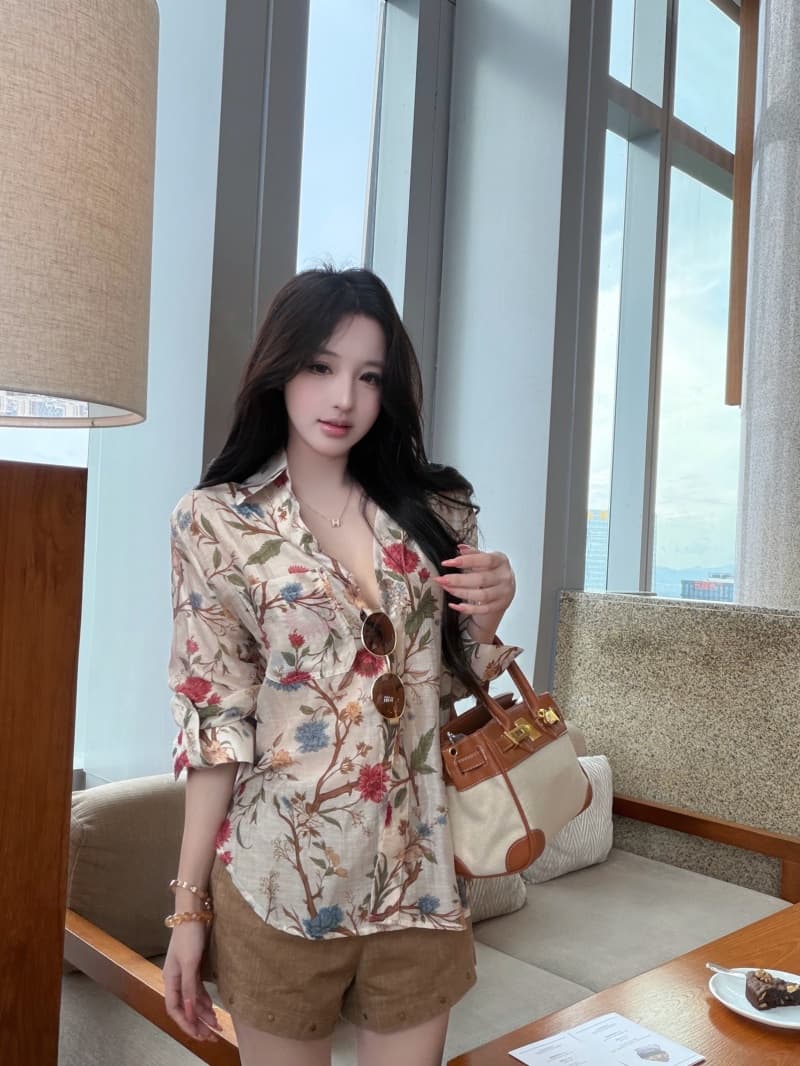 실사 정가 휴가 바람 프린트 연령 감소 슬림해 보이는 다용도 셔츠 다용도 볼륨 측면 버드 나무 못 한 마디 캐주얼 반바지 상세 이미지 5