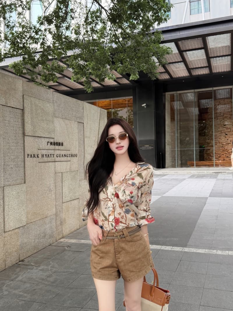 실사 정가 휴가 바람 프린트 연령 감소 슬림해 보이는 다용도 셔츠 다용도 볼륨 측면 버드 나무 못 한 마디 캐주얼 반바지 상세 이미지 18