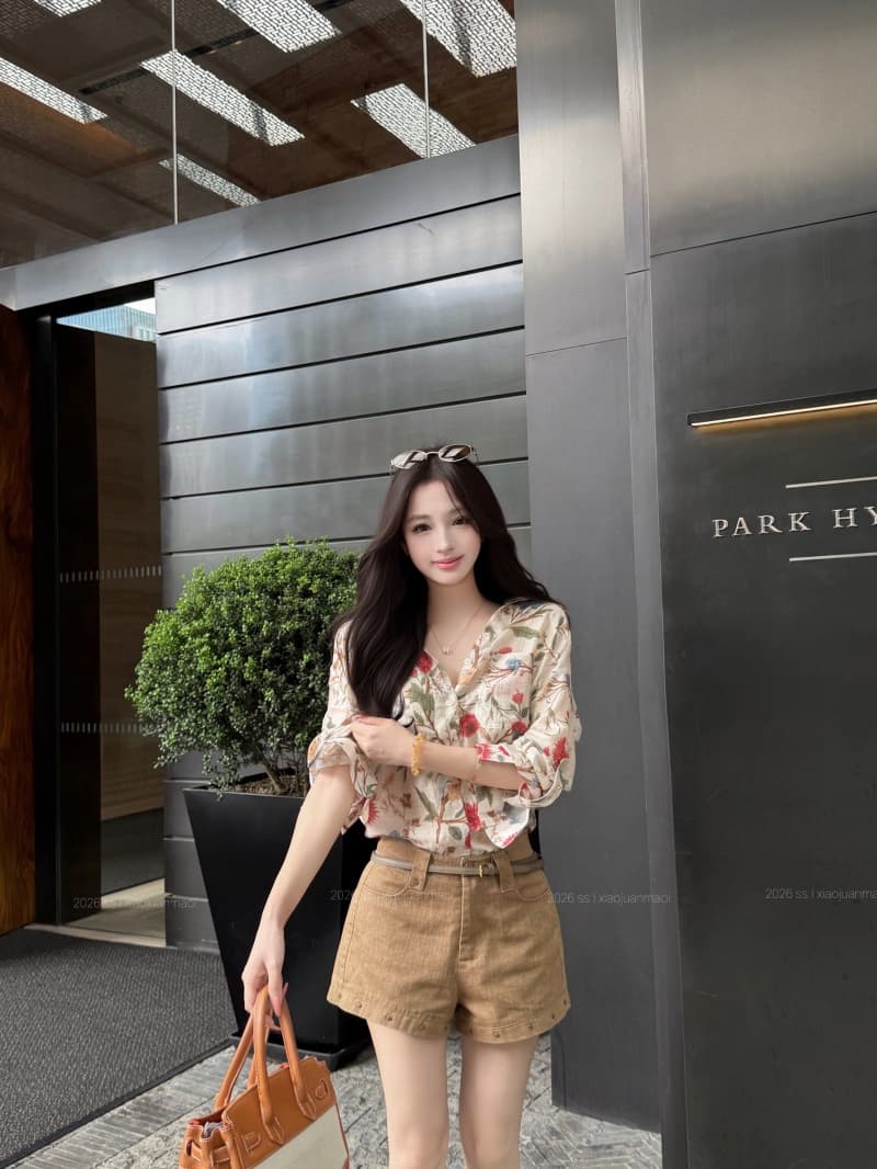 실사 정가 휴가 바람 프린트 연령 감소 슬림해 보이는 다용도 셔츠 다용도 볼륨 측면 버드 나무 못 한 마디 캐주얼 반바지 상세 이미지 21