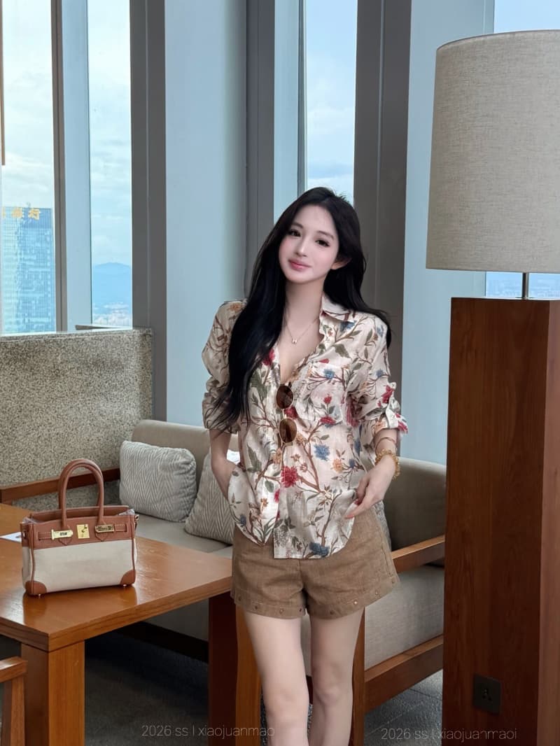 실사 정가 휴가 바람 프린트 연령 감소 슬림해 보이는 다용도 셔츠 다용도 볼륨 측면 버드 나무 못 한 마디 캐주얼 반바지 이미지 3