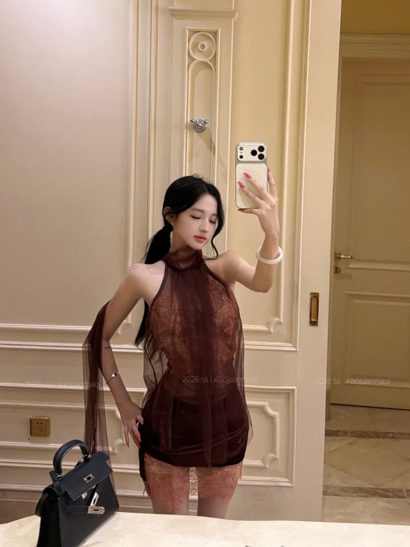 실사 정가 아침 안개 화이트 장미 망사 철자 레이스 맨위 타이트 스커트 투피스 세트 상세 이미지 11