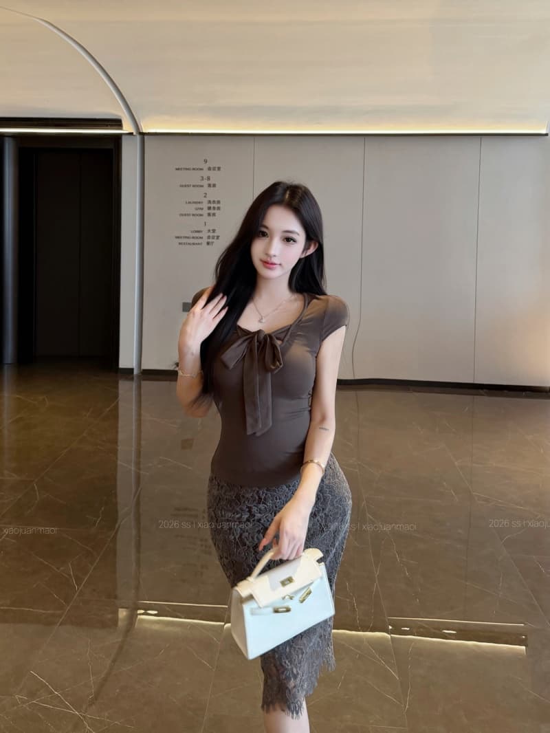 실사 정가 한 부서 착용 가져 가라. 디자인 센스 반팔 몸매 가꾸기 맨위 품격 하이웨이스트 슬림해 보이는 레이스 반신 스커트 상세 이미지 9
