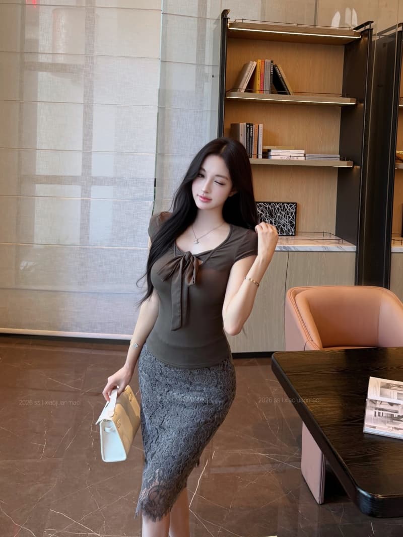 실사 정가 한 부서 착용 가져 가라. 디자인 센스 반팔 몸매 가꾸기 맨위 품격 하이웨이스트 슬림해 보이는 레이스 반신 스커트 상세 이미지 11