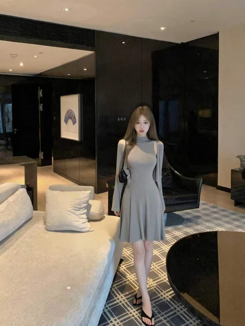 실사 정가 2 가지 색상 긴팔 오픈 가디건 여성 이른 가을 2026 새로운 몸매 가꾸기 슬림해 보이는 조끼 원피스 세트 상세 이미지 4