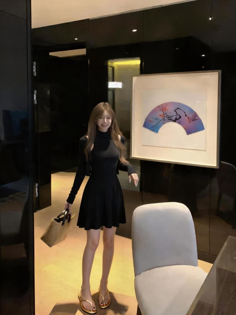 실사 정가 2 가지 색상 긴팔 오픈 가디건 여성 이른 가을 2026 새로운 몸매 가꾸기 슬림해 보이는 조끼 원피스 세트 상세 이미지 7