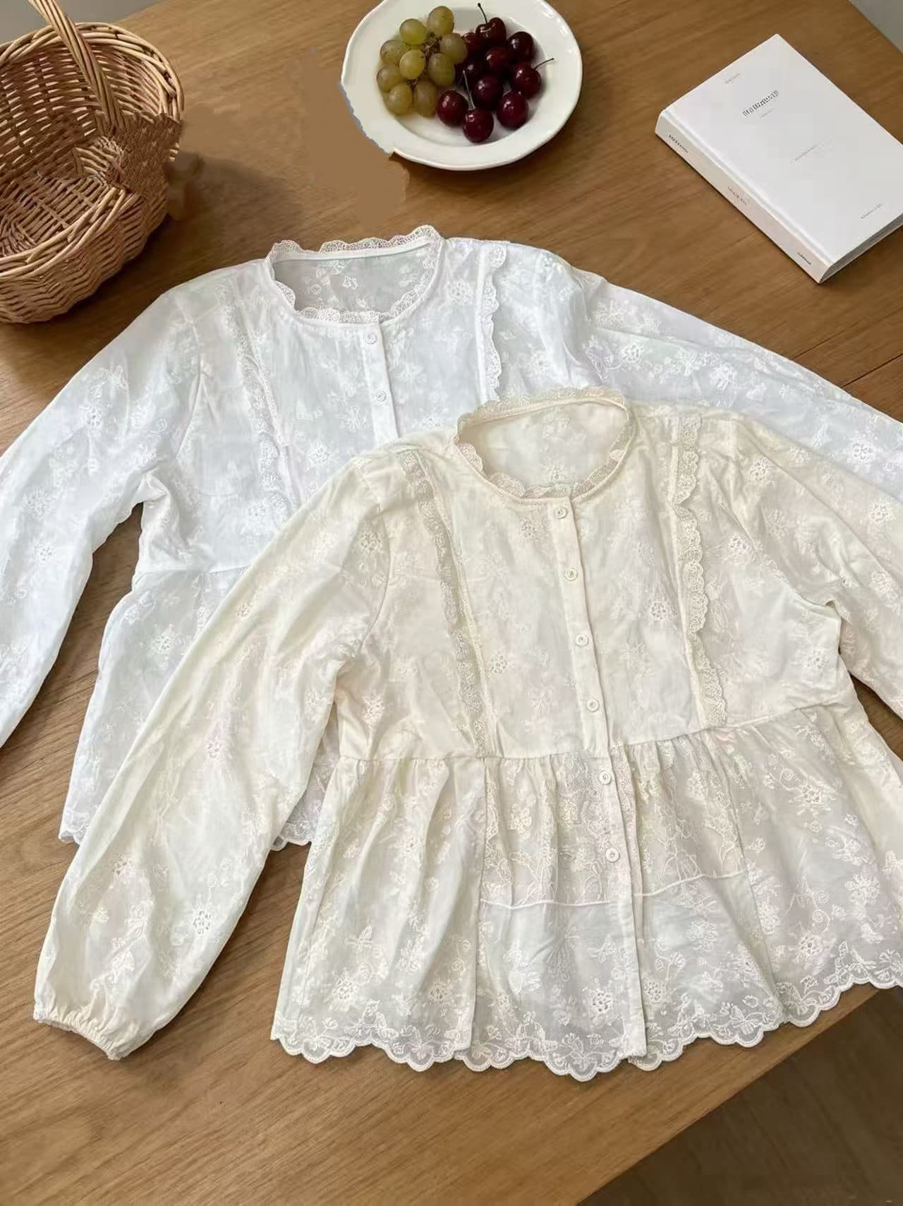 재고 있음 한 부서 낭만주의 달콤한 스타일 레이스 조각 자수 자수 셔츠 패션 불규칙 디자인 센스 맨위 상세 이미지 1