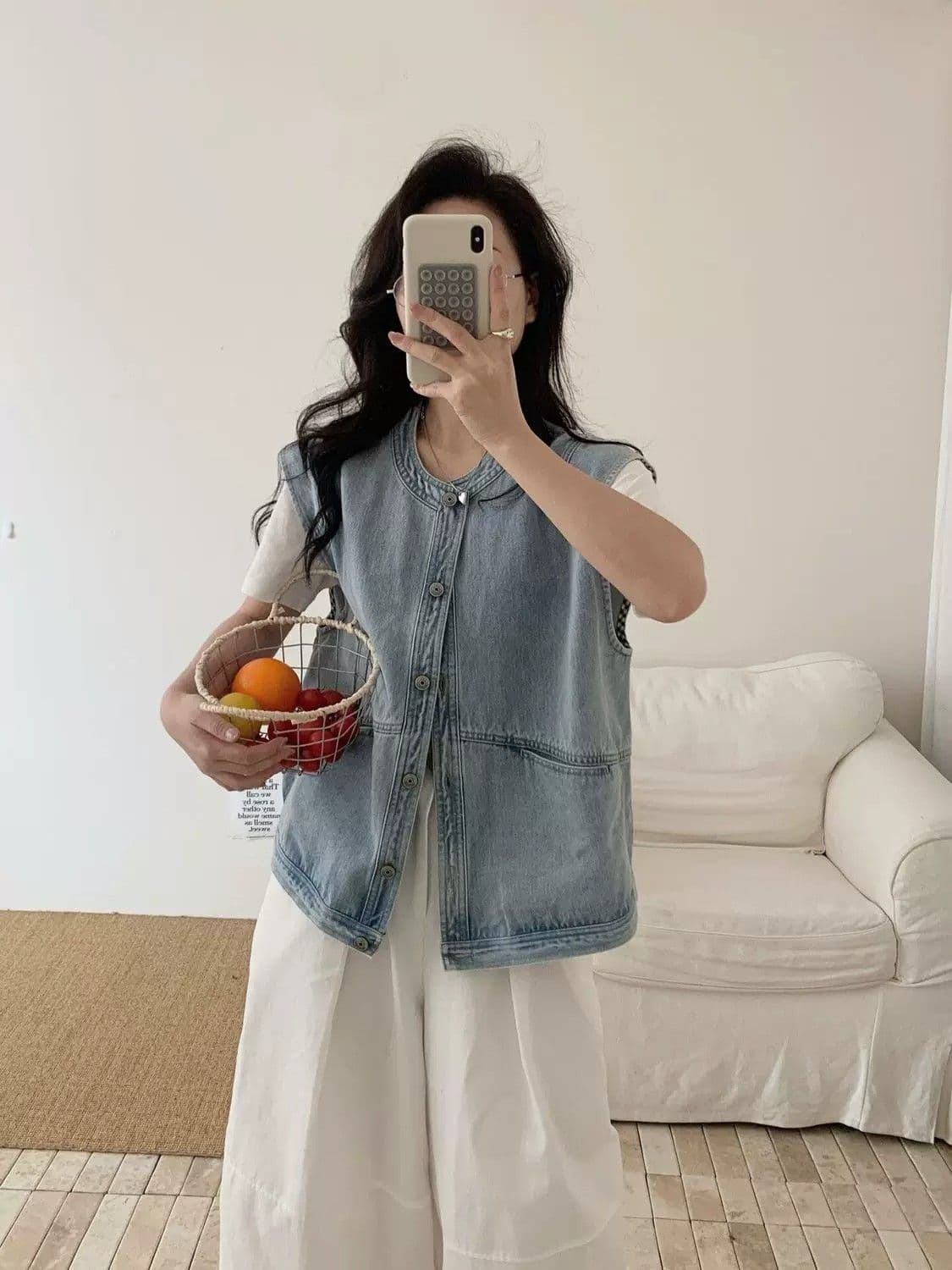 하늘색 라운드 넥 데님 조끼 여자 여름 얇은 스타일 외부 가져 가라. 2026 새로운 루즈핏 레트로 민소매 어깨 맨위 상세 이미지 17