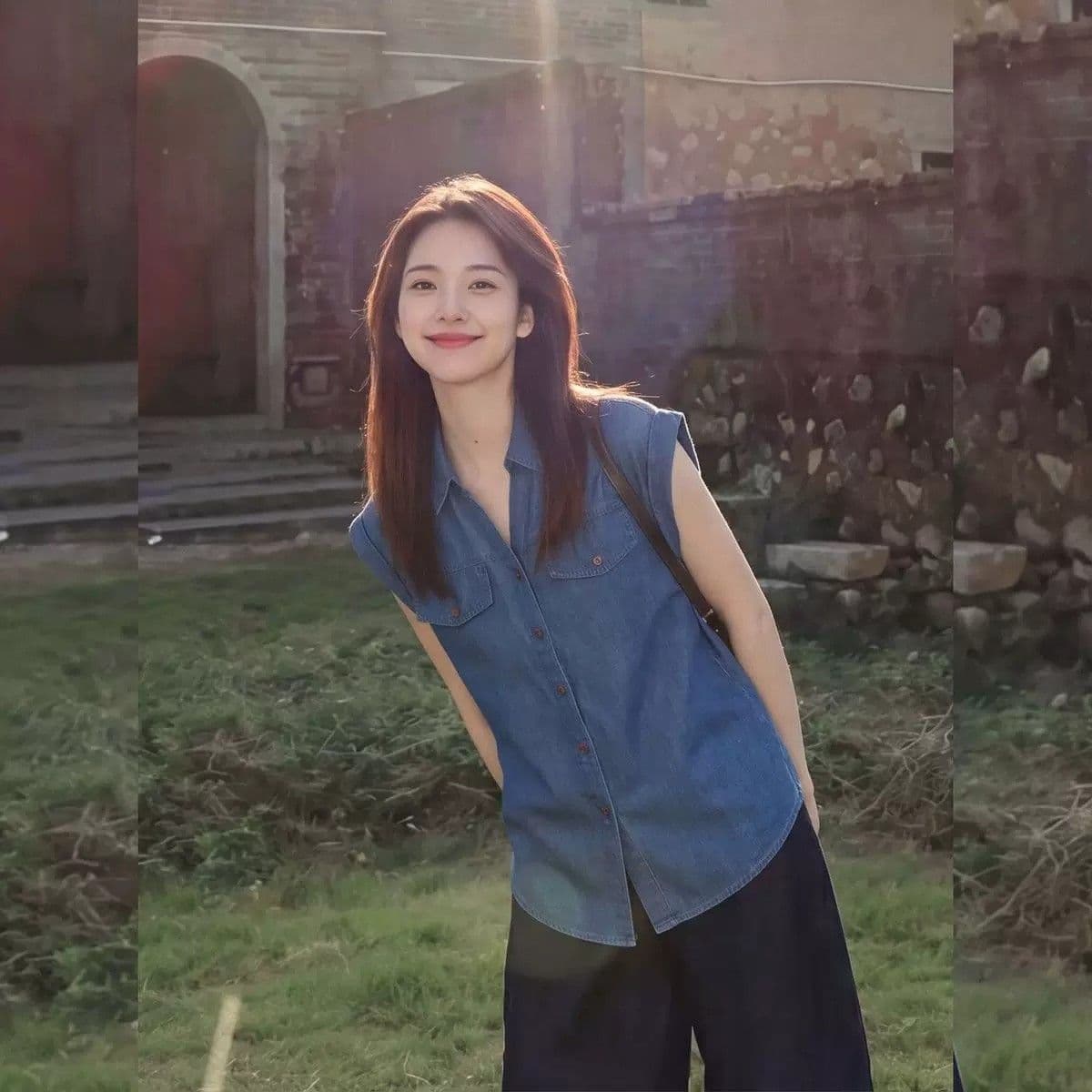 2026 여름 새로운 항구 바람 레트로 파란색 데님 민소매 셔츠 패션 폴로 칼라 품격 슬림해 보이는 외국 가스 맨위 상세 이미지 3