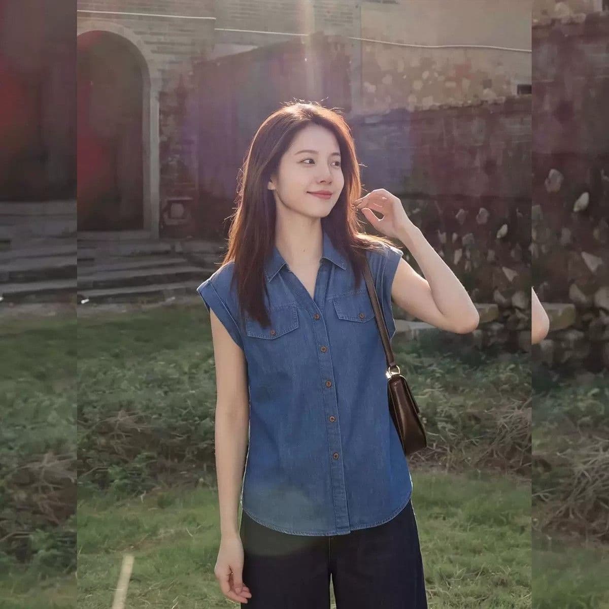 2026 여름 새로운 항구 바람 레트로 파란색 데님 민소매 셔츠 패션 폴로 칼라 품격 슬림해 보이는 외국 가스 맨위 상세 이미지 5