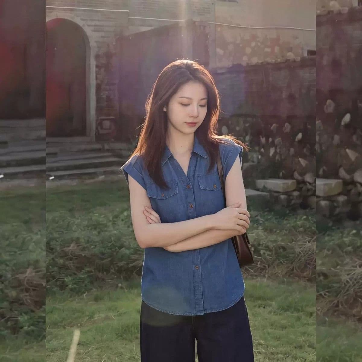 2026 여름 새로운 항구 바람 레트로 파란색 데님 민소매 셔츠 패션 폴로 칼라 품격 슬림해 보이는 외국 가스 맨위 상세 이미지 6