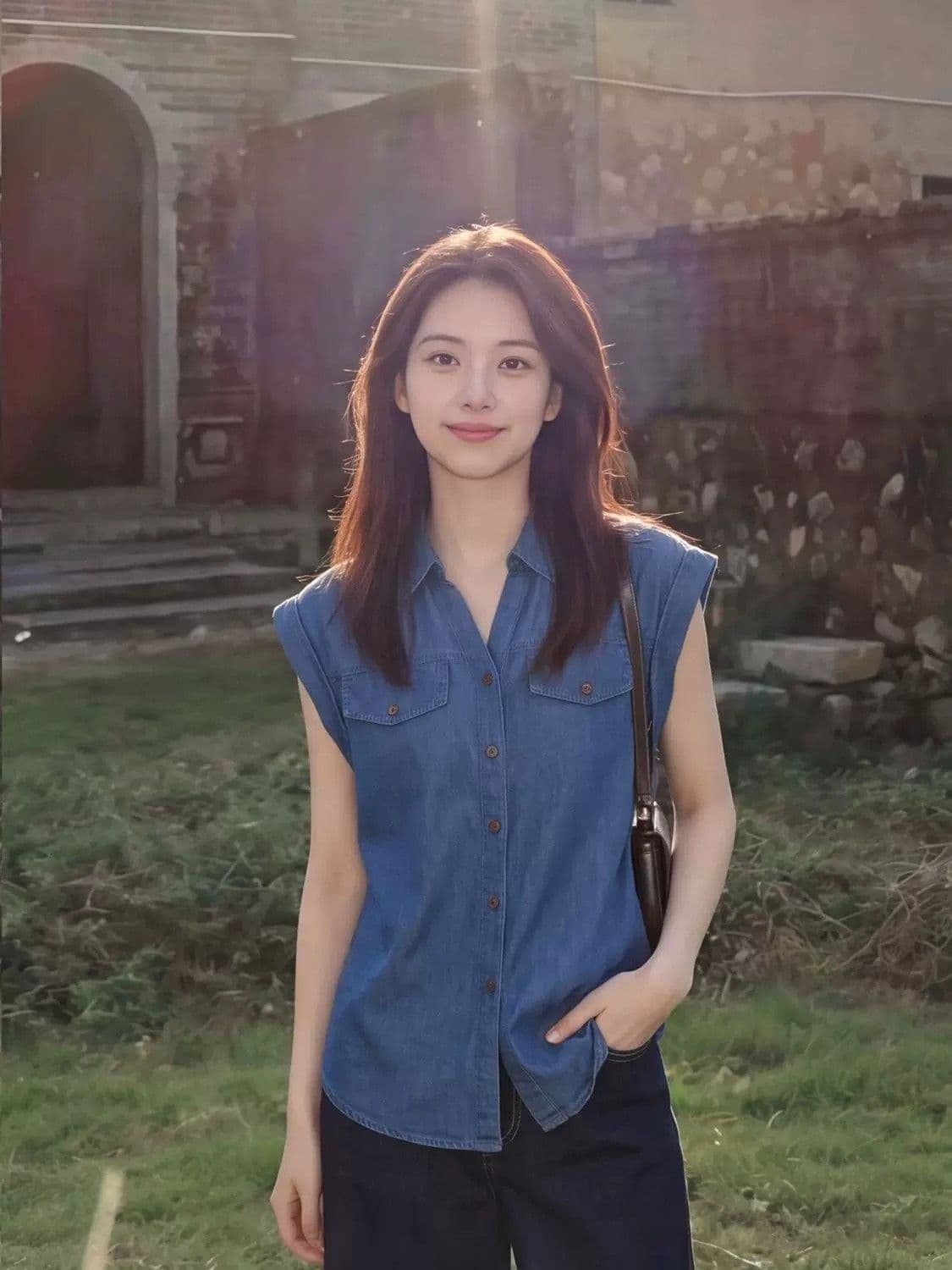 2026 여름 새로운 항구 바람 레트로 파란색 데님 민소매 셔츠 패션 폴로 칼라 품격 슬림해 보이는 외국 가스 맨위 상세 이미지 8