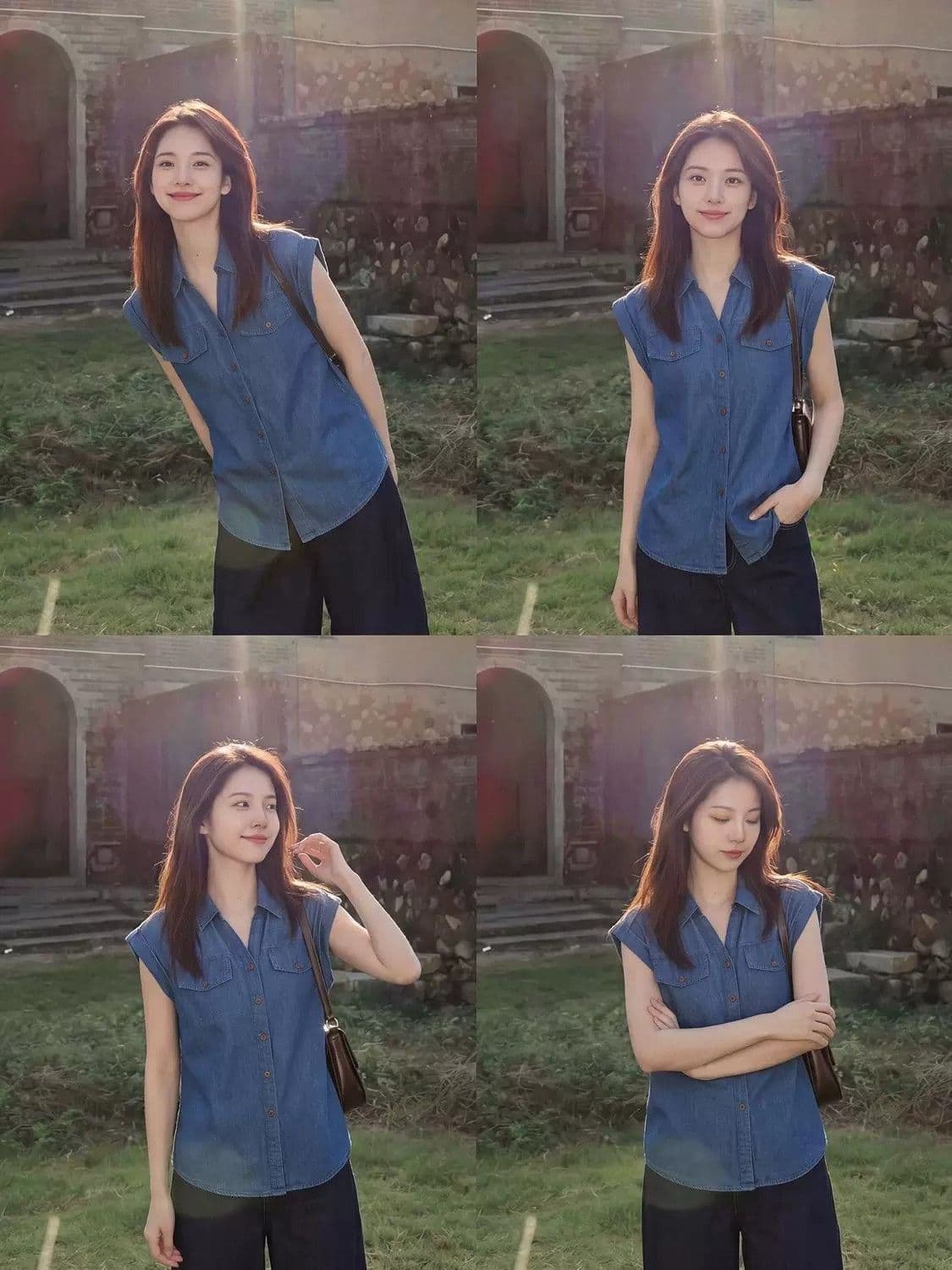 2026 여름 새로운 항구 바람 레트로 파란색 데님 민소매 셔츠 패션 폴로 칼라 품격 슬림해 보이는 외국 가스 맨위 상세 이미지 11