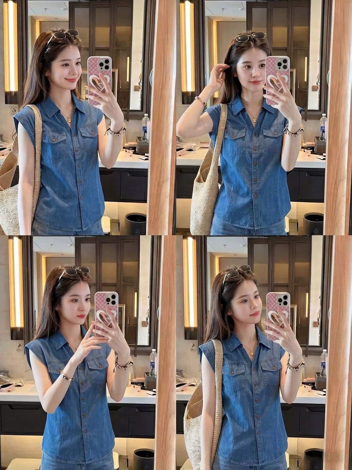 2026 여름 새로운 항구 바람 레트로 파란색 데님 민소매 셔츠 패션 폴로 칼라 품격 슬림해 보이는 외국 가스 맨위 상세 이미지 16