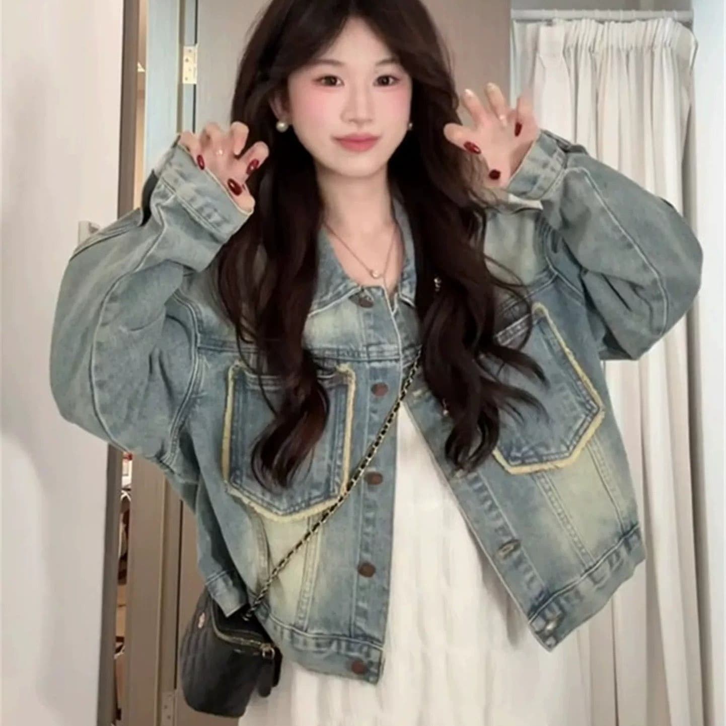 작은 키 한 부서 자이언트 잘 생긴 파란색 긍정적 인 어깨 카우보이 바깥 세트 여성 2026 새로운 다용도 출퇴근 재킷 오픈 가디건 이미지 2