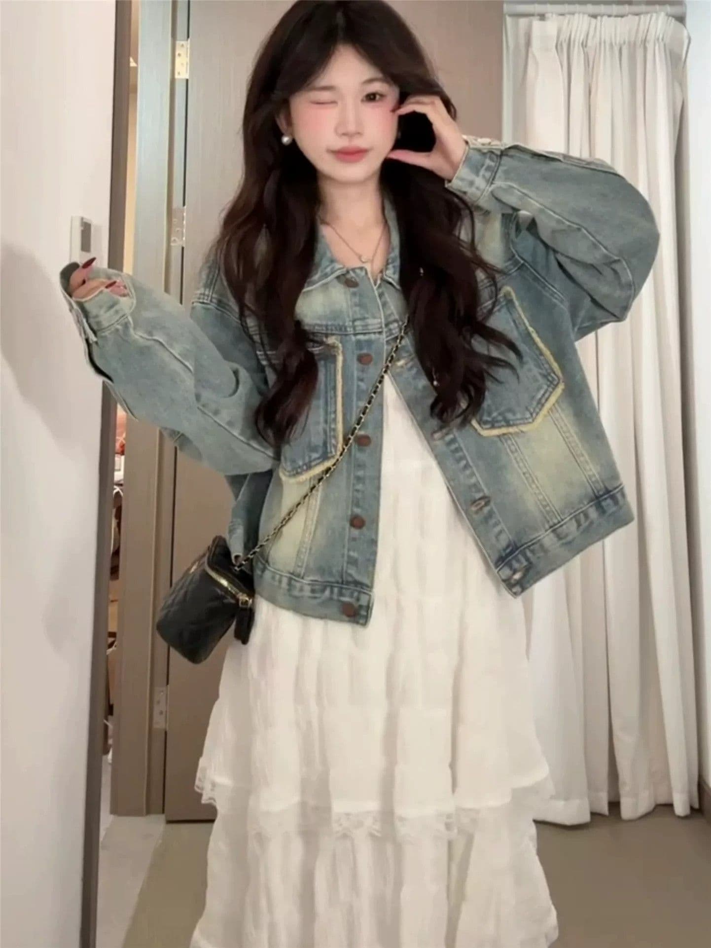작은 키 한 부서 자이언트 잘 생긴 파란색 긍정적 인 어깨 카우보이 바깥 세트 여성 2026 새로운 다용도 출퇴근 재킷 오픈 가디건 상세 이미지 2